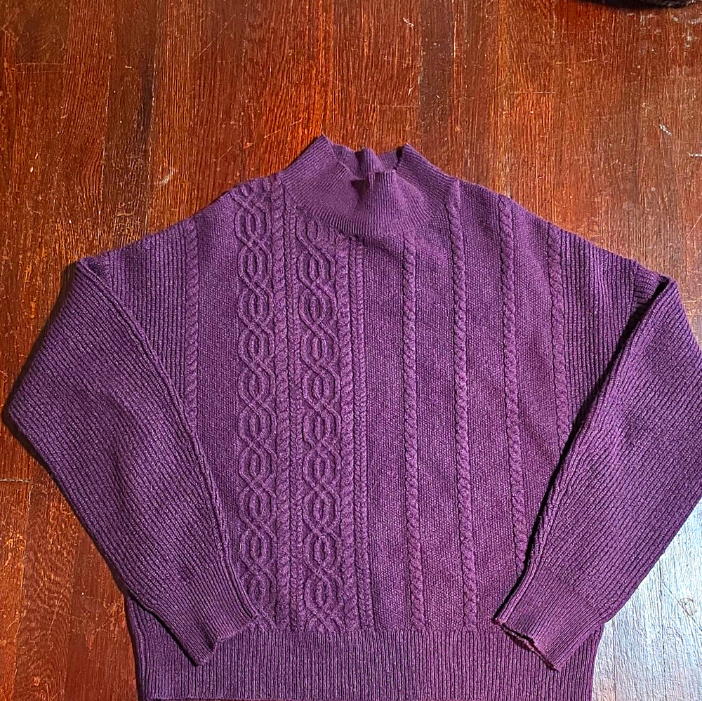 Halogen Nordstrom Plum Purple Cable Knit Mock Turtleneck Sweater Women's Size XL
